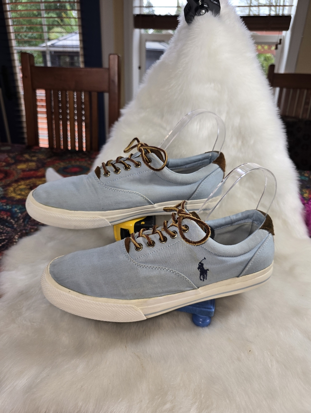 Polo by Ralph Lauren Vaughn Light Blue Canvas Low-Top Sneakers w/ Suede Accents
